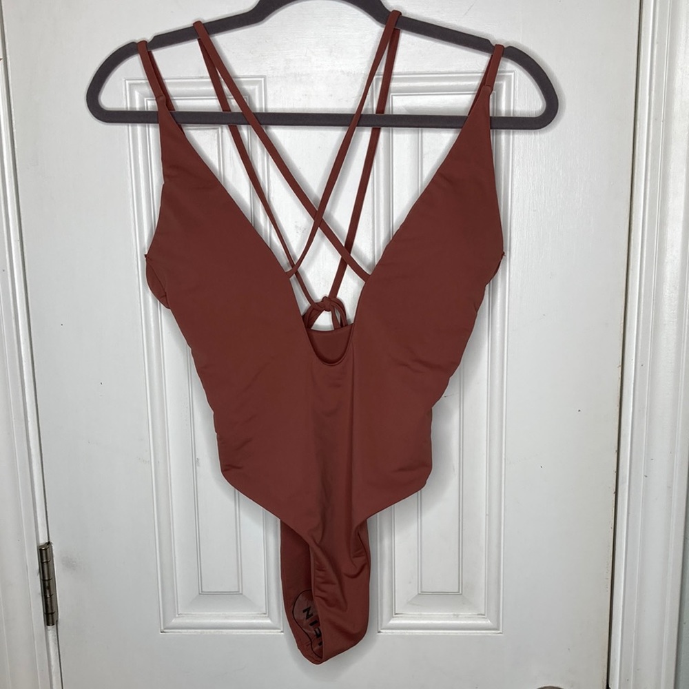 One piece deep U front swimsuit